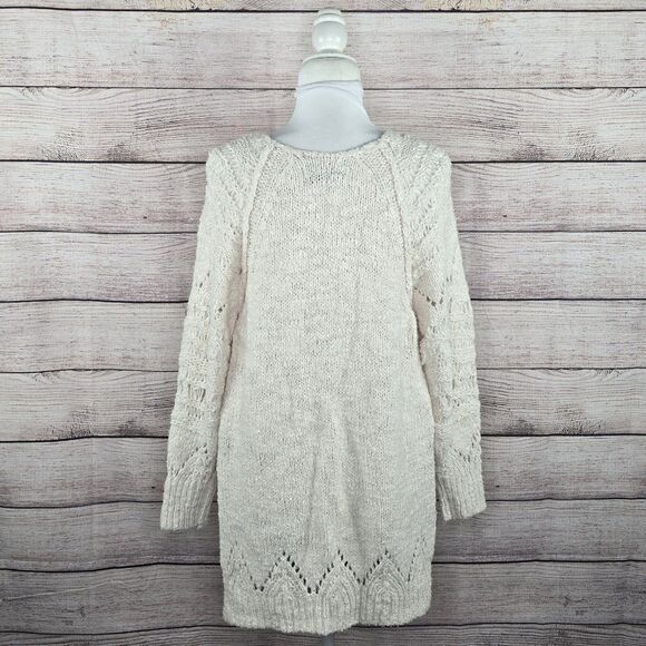Pilcro Anthropologie Gemima Pointelle Jumper Oversized Knit White Sweater Small - Picture 4 of 8